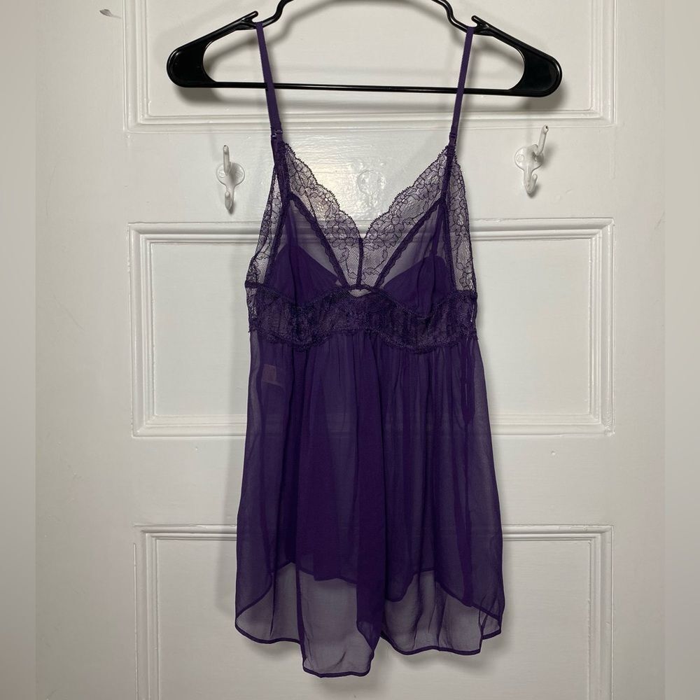 Stella McCartney Silk Sheer Camisole Lingerie Top with Lace Detail Purple Small